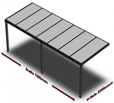 Preview: Überdachung mit 16 mm Polycarbonat, 7 x 2,5 m